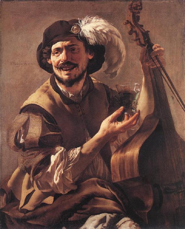 TERBRUGGHEN, Hendrick A Laughing Bravo with a Bass Viol and a Glass  at